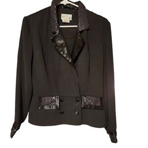 Perceptions Black Beaded Collar & Pocket Blazer